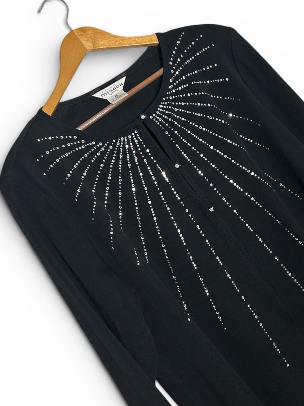 Exclusively Misook Black Mid Length Rhinestone Studded Jacket Size 1X